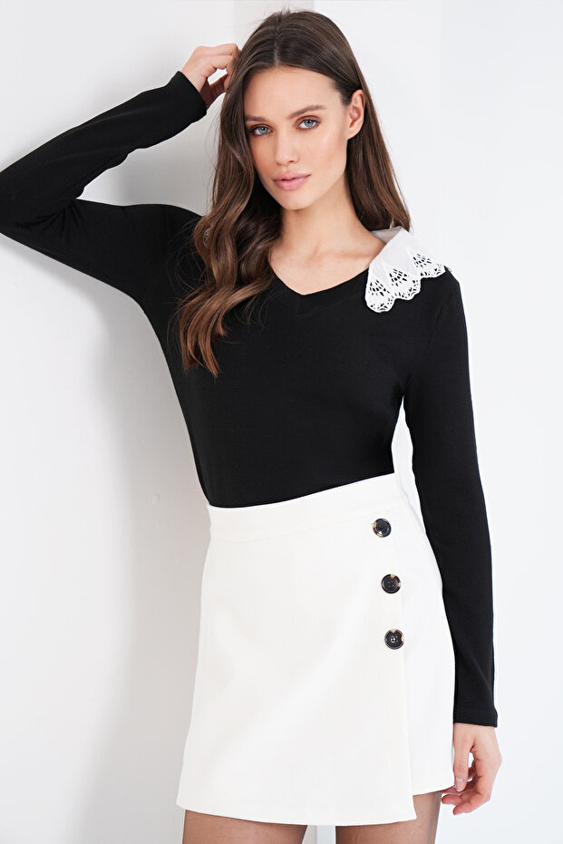 Black Scallop Collar Knitwear Blouse Alc-X14785
