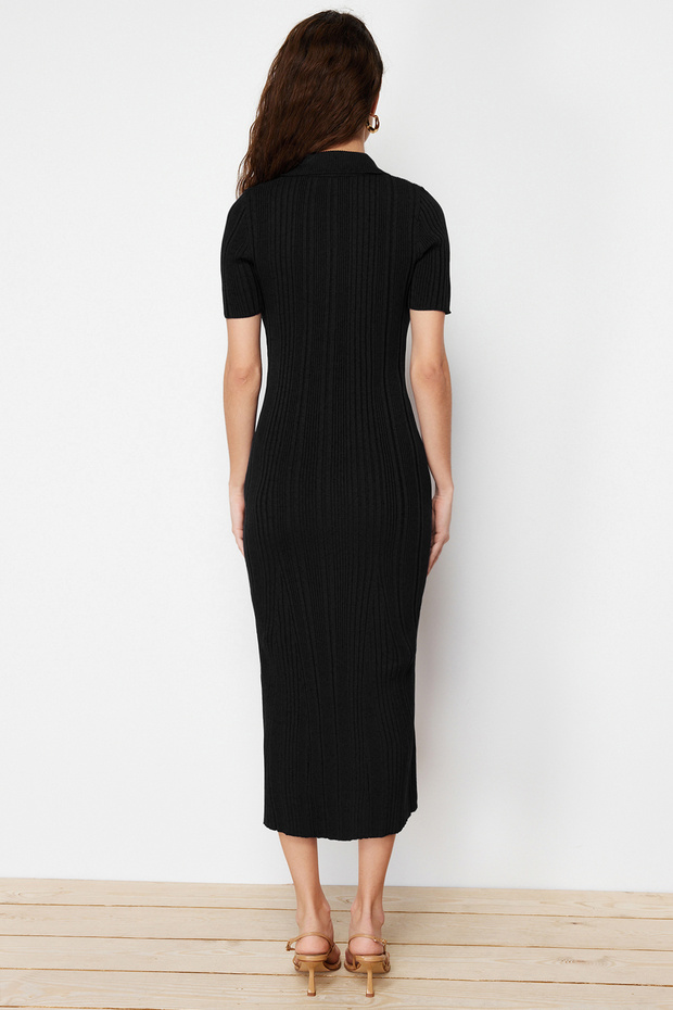 Siyah Maxi Polo Yaka Triko Elbise TWOSS24EL00282 - 6