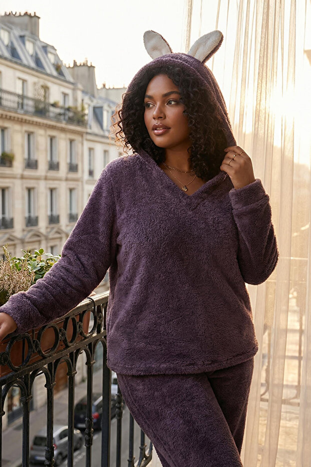 Füme Wellsoft/Pлюшowy zestaw piżamowy z kapturem i detalami na uszach TBBAW25AI00021 - 1