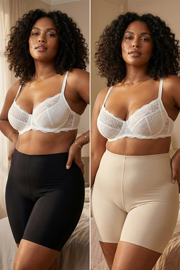 Siyah-Ten 2'li Micro Yüksek Bel İz Yapmaz Büyük Beden Boxer TBBAW26CM00012 - 1