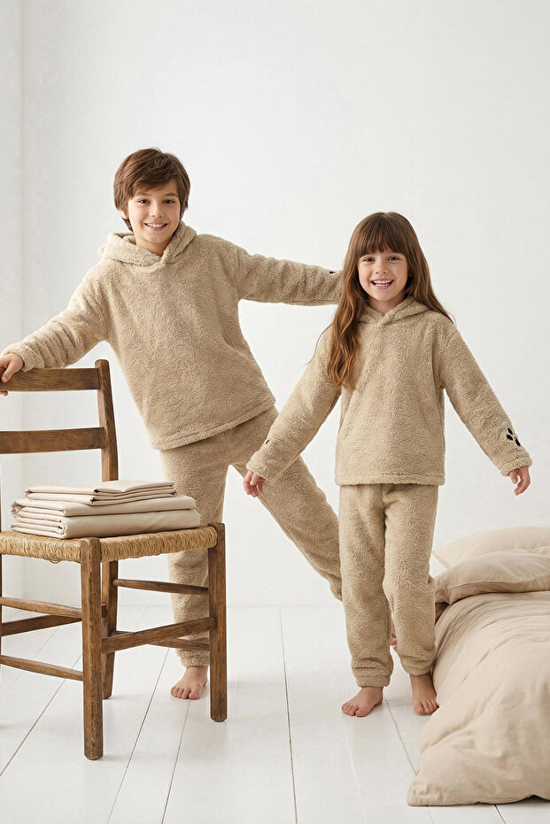 Bej Mini Me Örme Unisex Çocuk Pijama Takımı TKDAW26PT00015 - 1