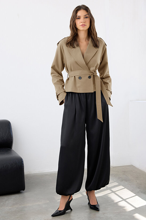 Vizon Premium Dokuma Crop Blazer Ceket TWOSS24BC00010 - 1