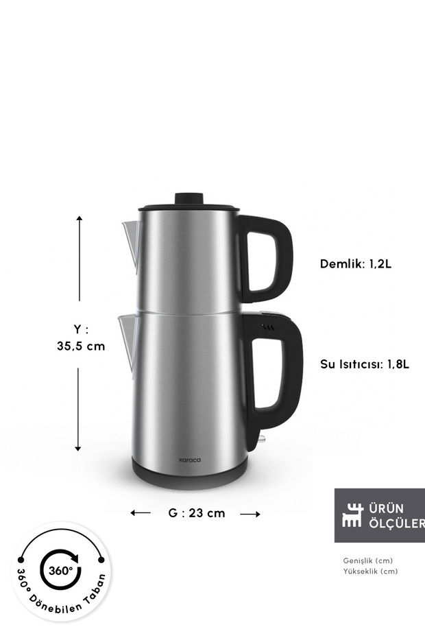 TeaBig XL 35 Çay Bardağı Kapasiteli 2 in 1 Çelik Çay Makinesi ve Su Isıtıcı Inox - 3