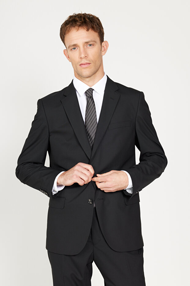Men's Black Regular Fit Comfortable Cut Black Suit