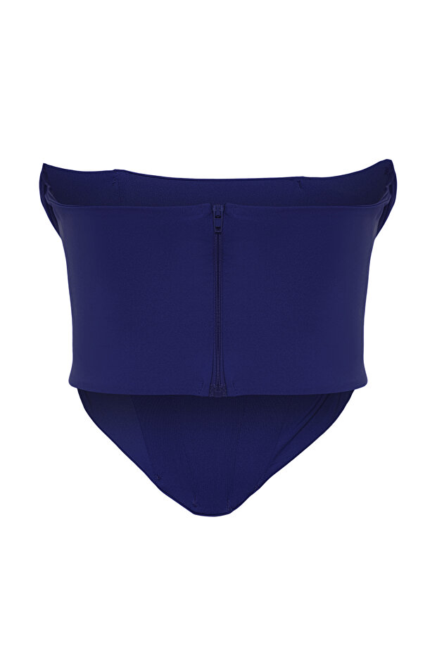 Saks Crop Astarlı Korse Detaylı Örme Büstiyer TPRSS23BS00006 - 8