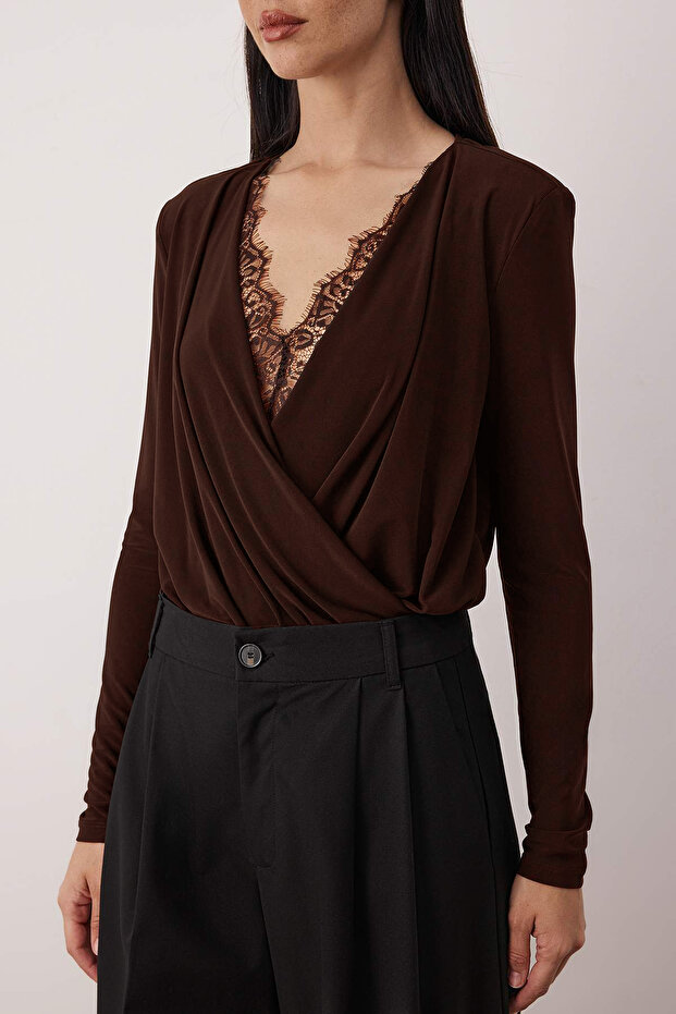 Kahverengi Düz Kruvaze Uzun Örme Sandy Body TPRAW26BD00029 - 4