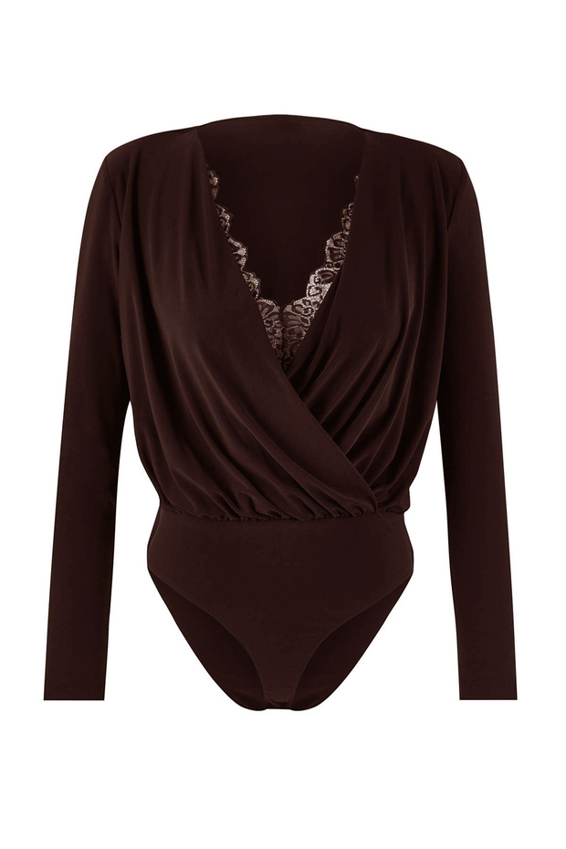 Kahverengi Düz Kruvaze Uzun Örme Sandy Body TPRAW26BD00029 - 1