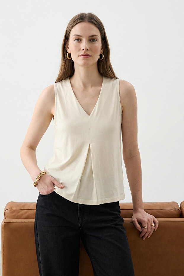 Taş More Sustainable Modal Akışkan Kumaşlı Regular Kalıp Pilili Örme Bluz TWOSS25BZ00401 - 2