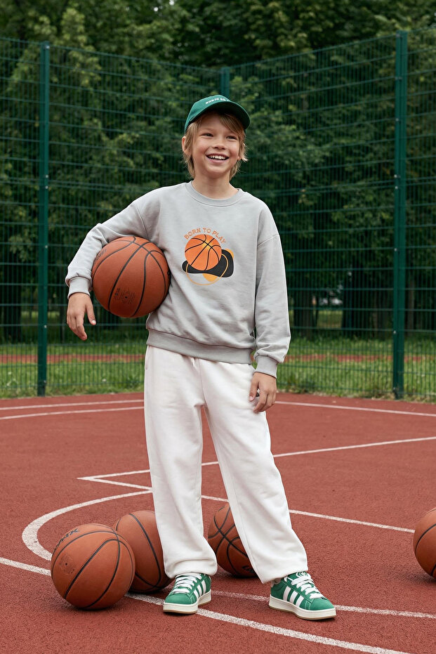 Gray Boys' Seasonal-Thin Basketball Pattern Knitted Sweatshirt Tkdaw25Sw00005