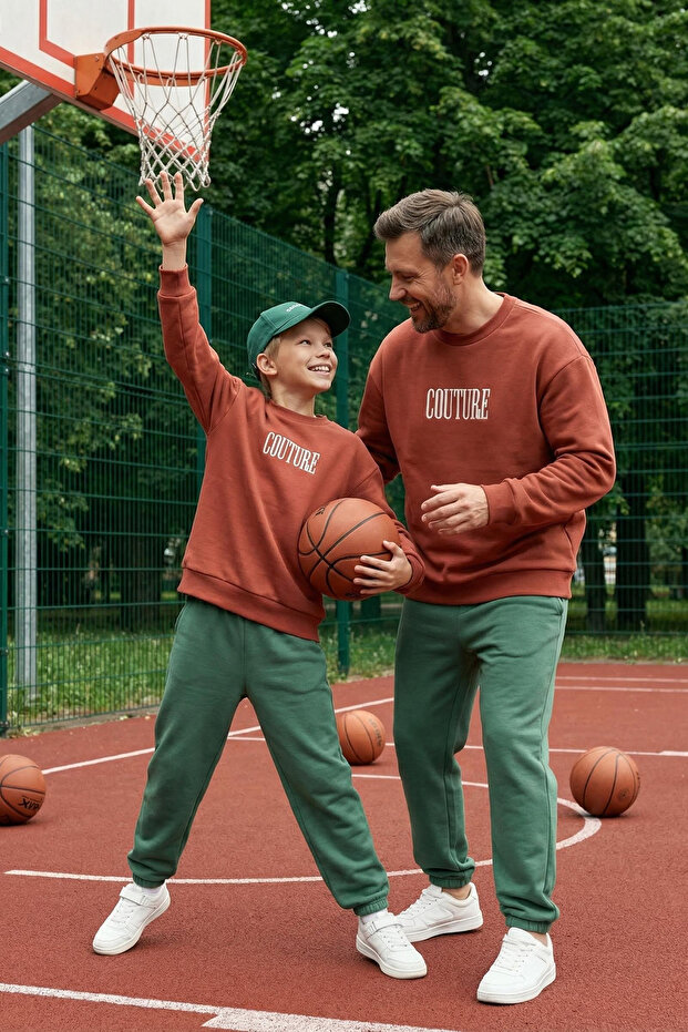 Kiremit Erkek Çocuk Baba-Oğul Baskılı Örme Mini Me Sweatshirt TKDAW25SW00068 - 1