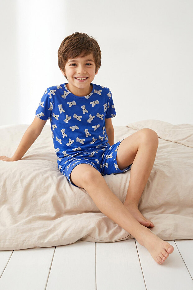 Mavi Erkek Çocuk Baskılı Kısa Kol T-Shirt-Şort Pijama Takımı TKDSS25PT00011 - 1