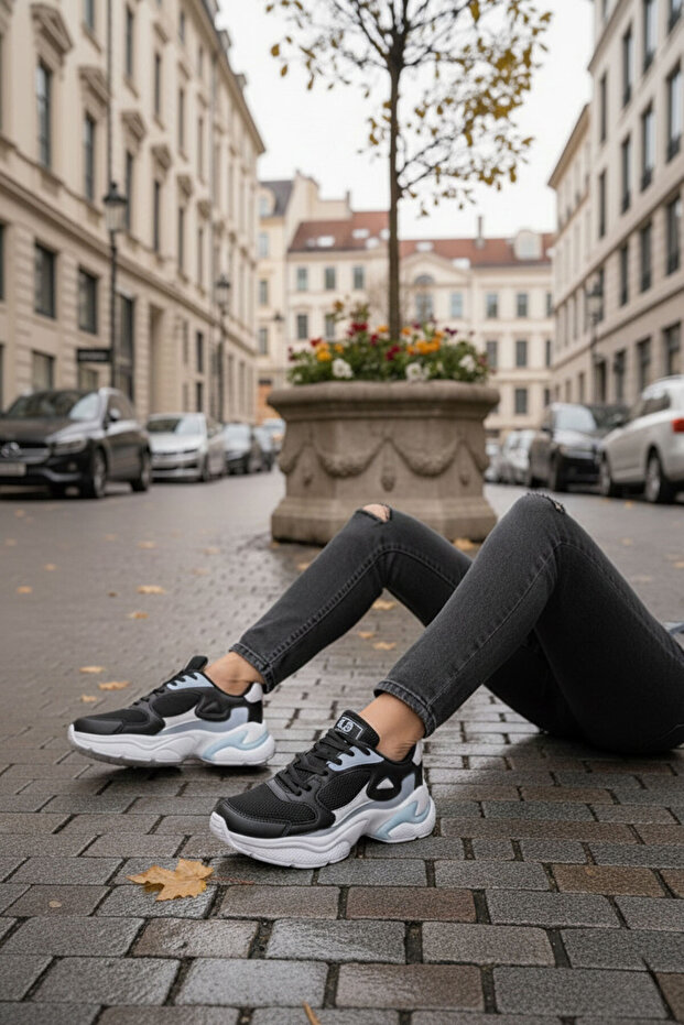 Siyah-Beyaz-Mavi Kadın Sneaker 18147 - 5