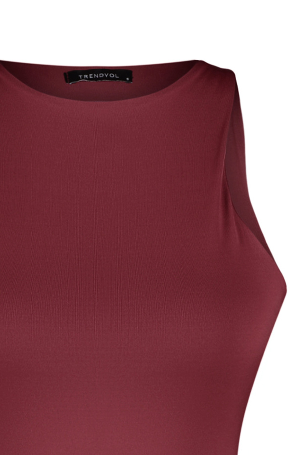 Bordo Halter Yaka Vücuda Oturan Esnek Alttan Çıtçıtlı Örme Body TWOSS20BD0044 - 5