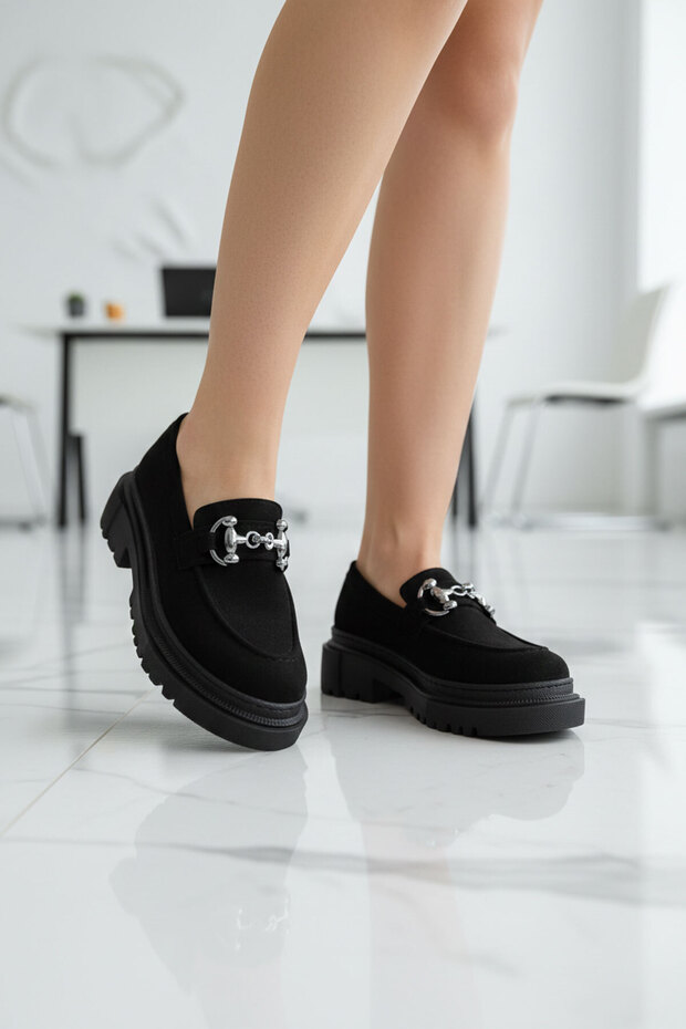 Black Suet Women's Loafer Shoes 17575