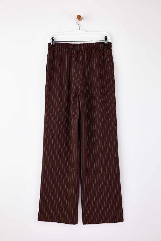 Kahverengi Stoperli Çizgili Straight/Düz Kesim Beli Lastikli Pantolon TWOSS26PL00021 - 6