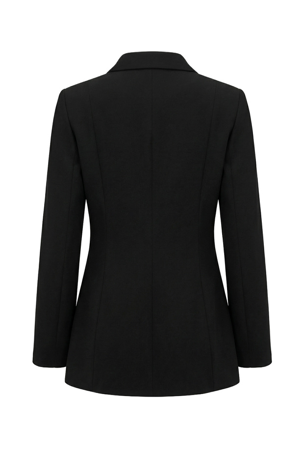 Siyah Dik Yaka Kapama Detaylı Fitted/Vücuda Oturan Astarlı Vatkalı Blazer Ceket TWOSS26BC00007 - 6