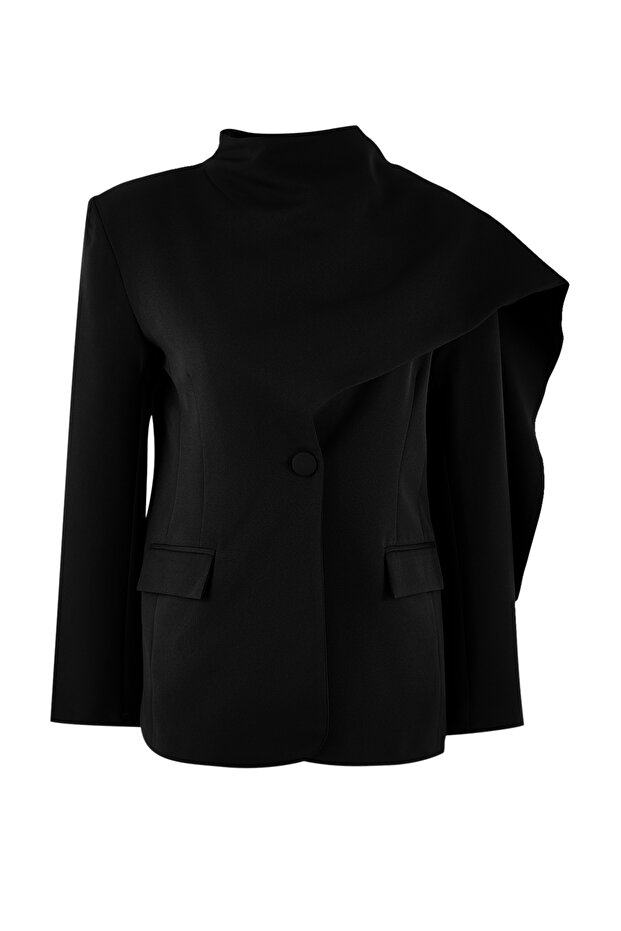 Siyah Şal Yaka Regular/Normal Kalıp Dokuma Astarlı Vatkalı Blazer Ceket TWOSS26BC00010 - 5
