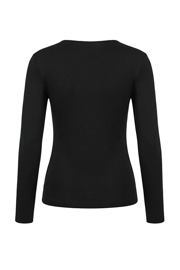 Siyah Fitted/Vücuda Oturan Uzun Kollu Pencere Detaylı Yumuşak Örme Bluz TWOSS26BZ00247 - 6