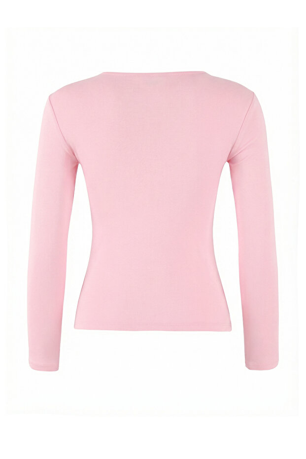Açık Pembe Fitted/Vücuda Oturan Pencere Detaylı Yumuşak Örme Bluz TWOSS26BZ00247 - 5