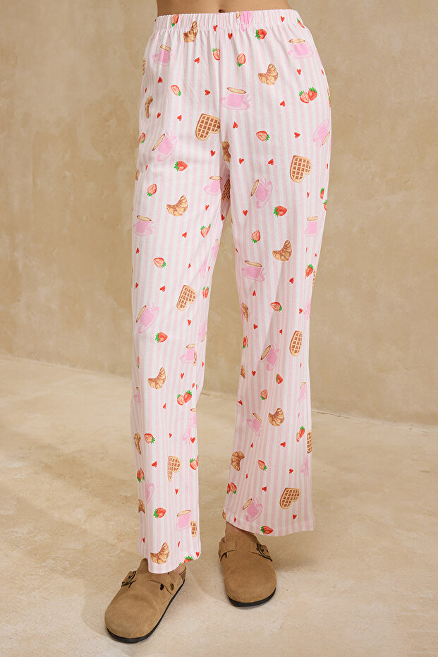 Pembe-Çok Renkli %100 Pamuklu Eğlence Desenli Örme Pijama Takımı THMSS26PT00008 - 3