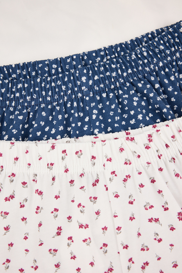 Lacivert-Beyaz 2'li Çiçekli Pamuklu Likralı Süprem Örme Pijama Altı THMSS26PJ00001 - 7