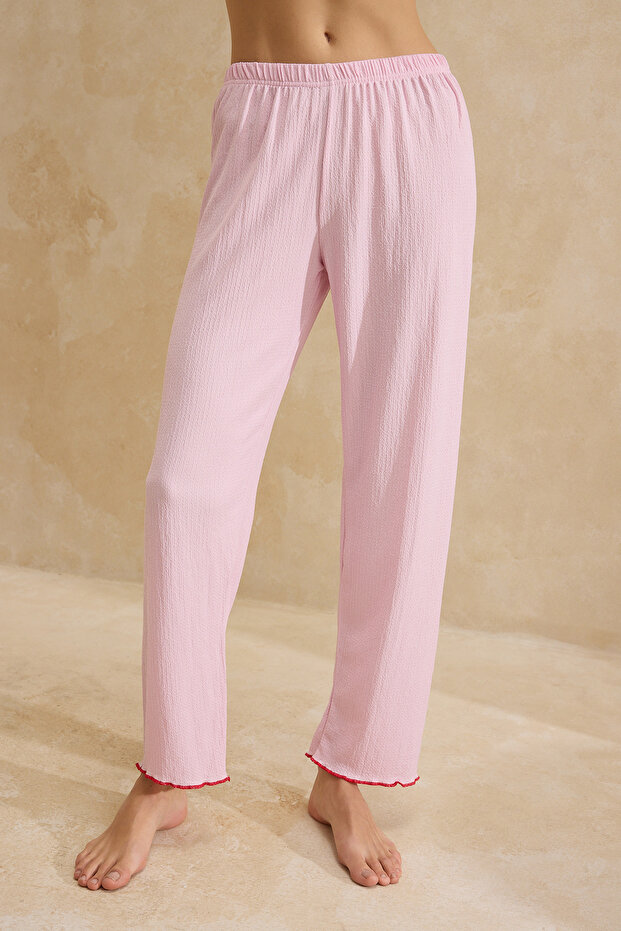 Pembe Kiraz Nakışlı Cepli Baby Overloklu Bürümcük Dokulu Örme Pijama Takımı THMSS26PT00018 - 6