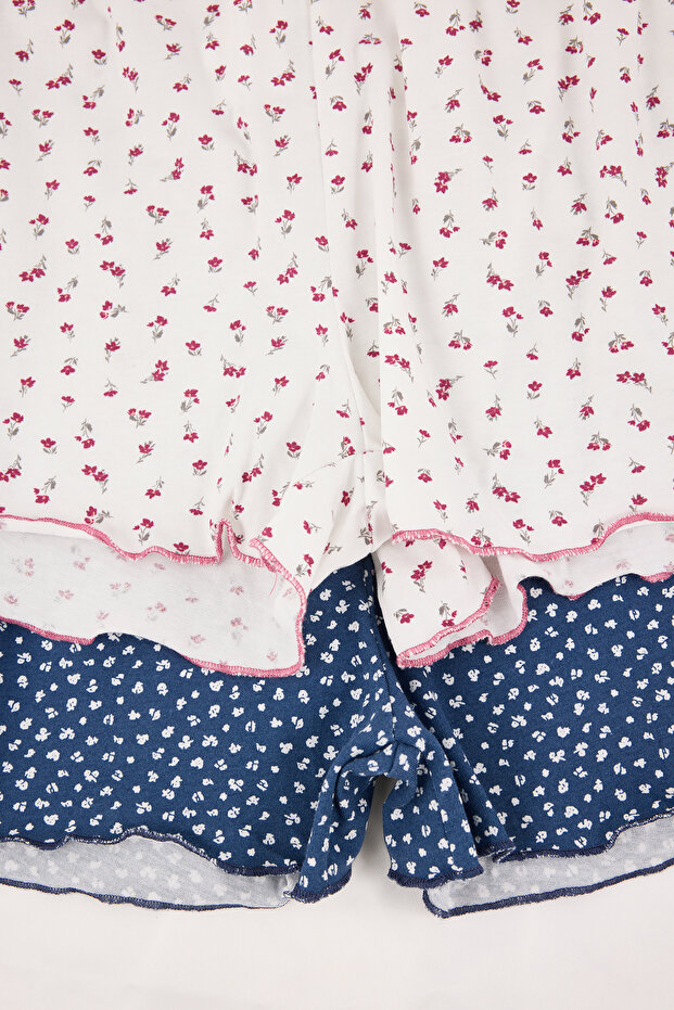 Lacivert-Beyaz 2'li Çiçekli Pamuklu Likralı Süprem Örme Pijama Altı THMSS26PJ00001 - 6