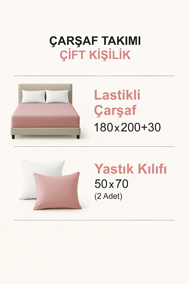 Çift Kişilik Lastikli İpliği Boyalı Çarşaf 180x200+30cm & 2'li Yastık Kılıfı 50x70cm TPHSS25CCT00000 - 4