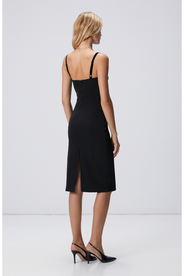 Siyah Askılı Midi Elbise - 5