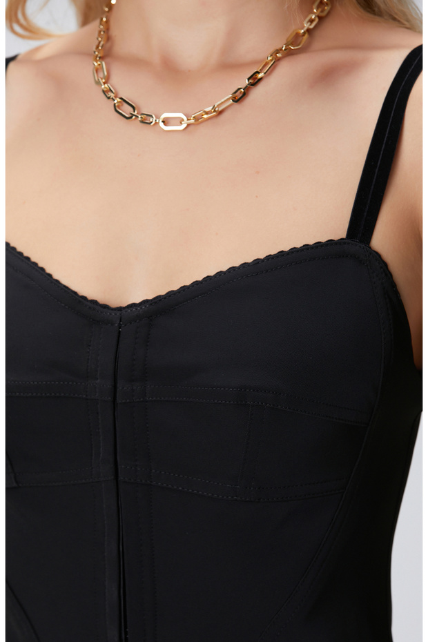 Siyah Askılı Midi Elbise - 6