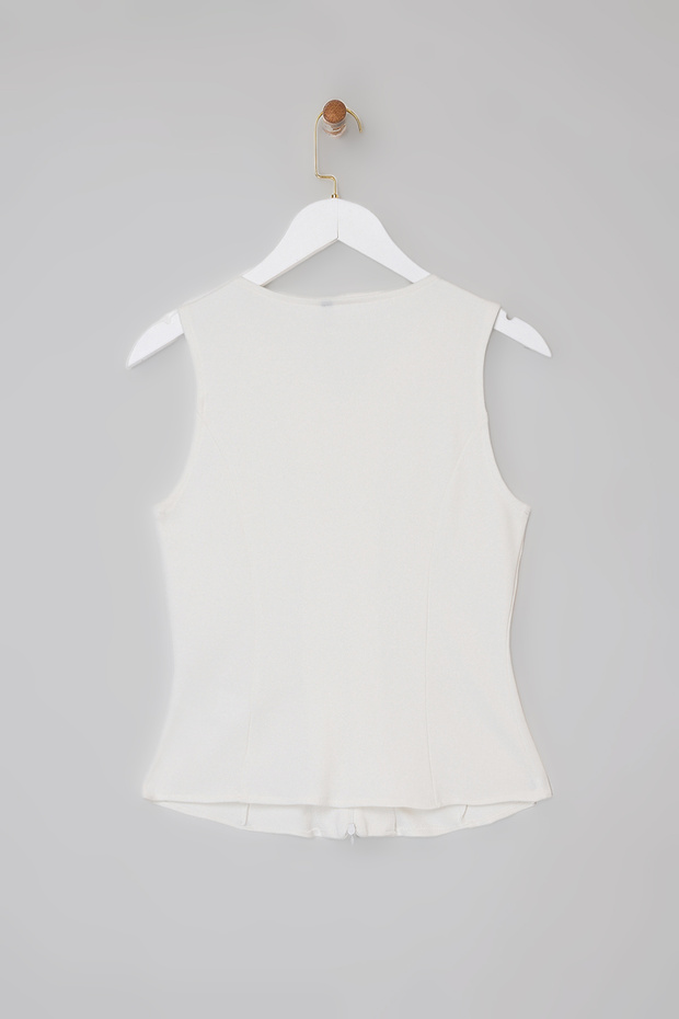 Wardrobe Essentials-Ekru Fitted/Vücuda Oturan Fermuarlı Kolsuz İnterlok Örme Bluz TWOSS26BZ00012 - 6