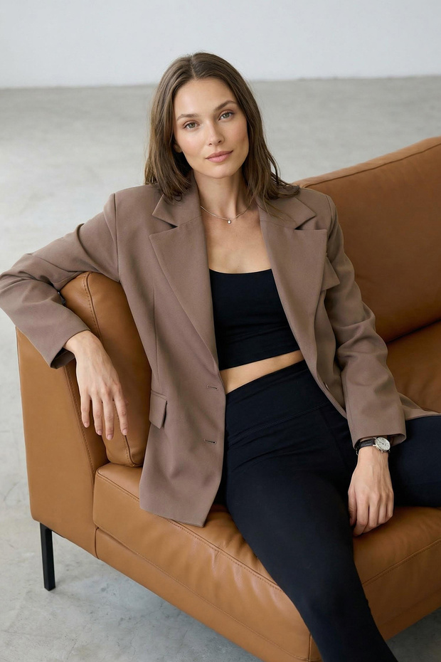 Mink Oversize bélelt duplasoros záródású szőtt blézer dzseki TWOSS22CE0077 - 2