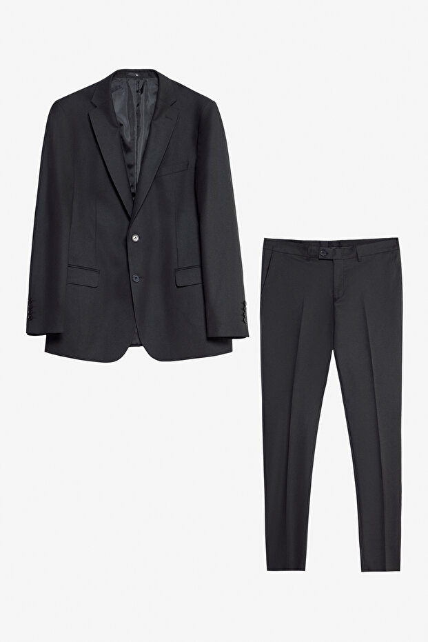 Men's Black Slim Fit Slim-Fit Mono Collar Cover Pocket Suit