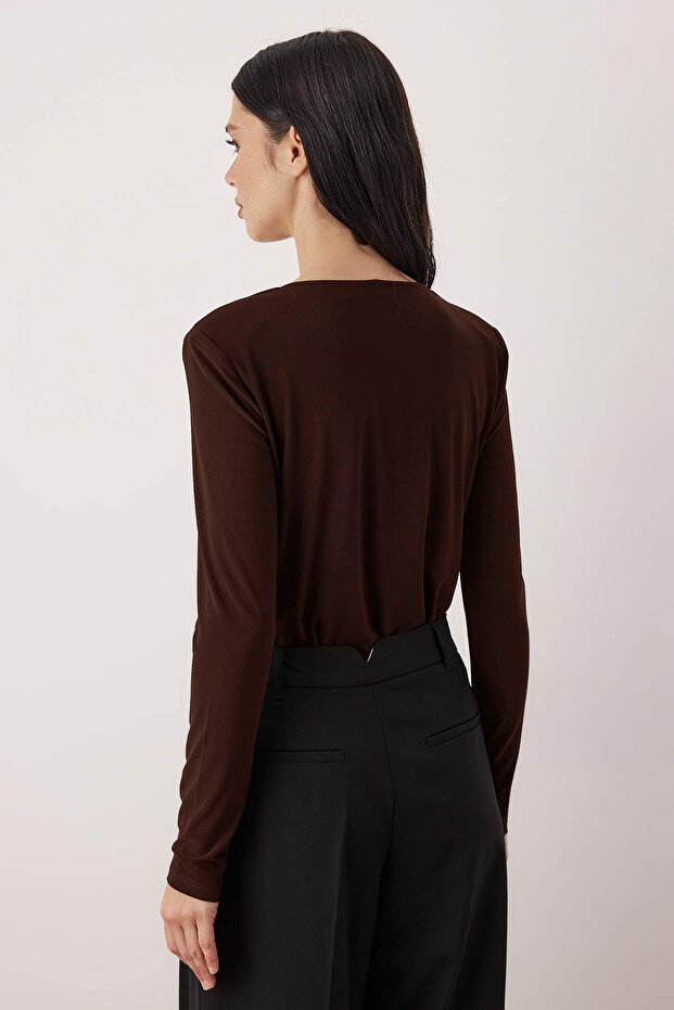 Kahverengi Düz Kruvaze Uzun Örme Sandy Body TPRAW26BD00029 - 5