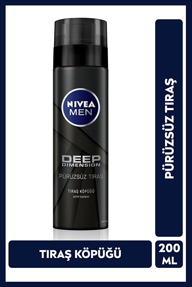 NIVEA MEN Erkek Tıraş Köpüğü Deep Dimension 200ml, Kusursuz Tıraş,Aktif Karbon,Kaygan Tıraş,Tahriş Karşıtı