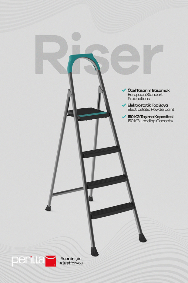 Riser 3+1 Merdiven | 150 KG Taşıma Kapasiteli, Kaymaz Basamaklı - 1