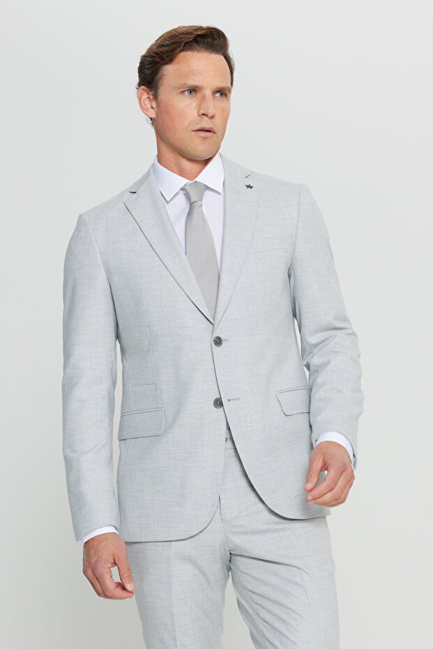 Slim Fit Slim Fit Mono Collar Cover Pocket Gray Suit