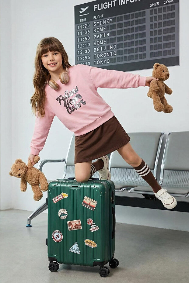 Pink*001 Girls Seasonal-Thin Slogan Patterned Knitted Sweatshirt Tkdaw25Sw00001
