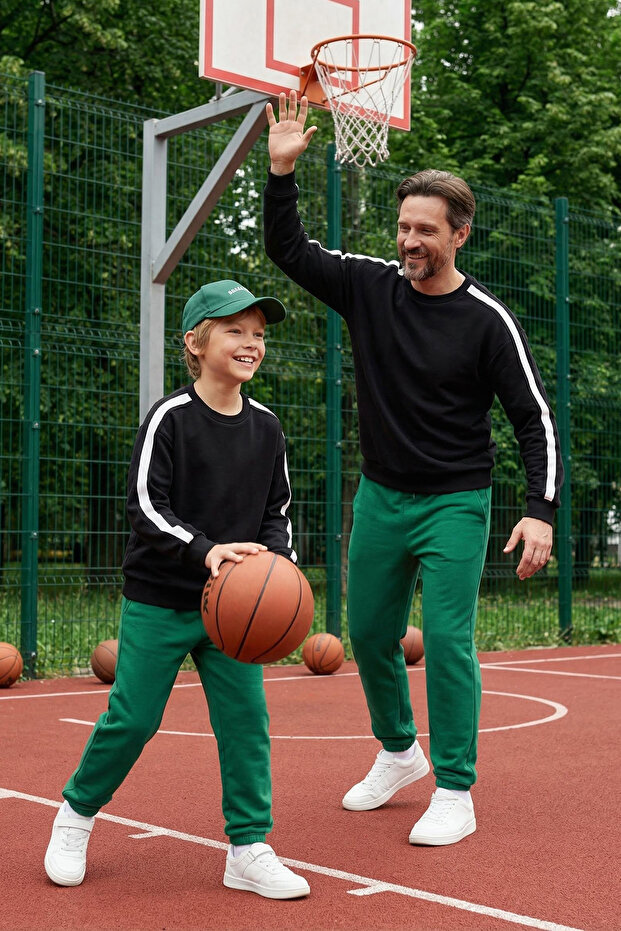 Siyah Erkek Çocuk Baba-Oğul Baskılı Örme Mini Me Sweatshirt TKDAW25SW00064 - 1