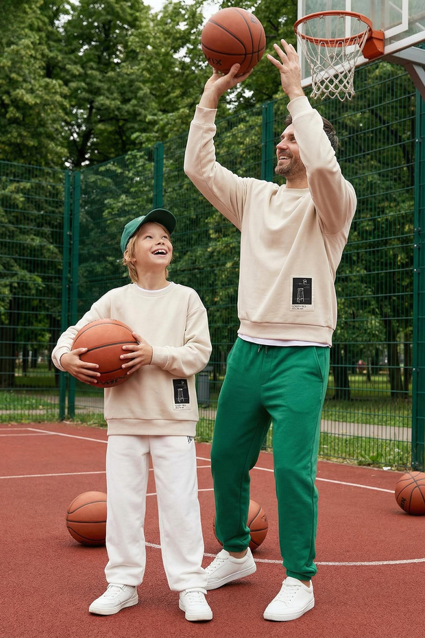 Beige*004 Boy's Father-Son Printed Knitted Mini Me Sweatshirt Tkdaw25Sw00070