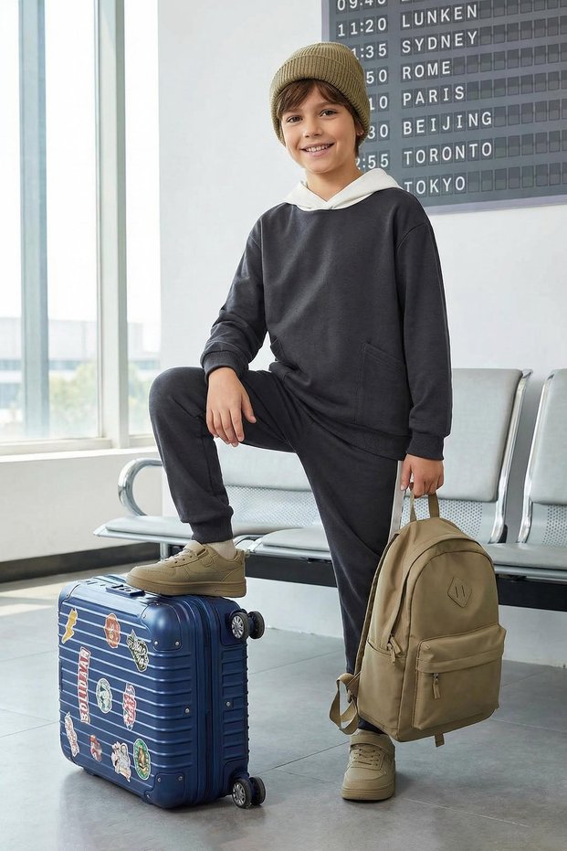 Anthracite Male Child Flat Cotton Knitted Bottom-Top Suit Tkdaw25Au00062
