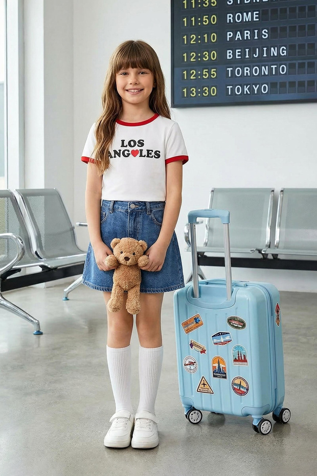 Ekru Kız Çocuk %100 Pamuk Slogan Baskılı Biye Detaylı Kısa Kol Örme T-Shirt TKDSS25TS00115 - 1