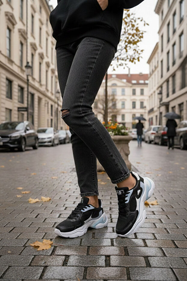 Siyah-Beyaz-Mavi Kadın Sneaker 18147 - 2