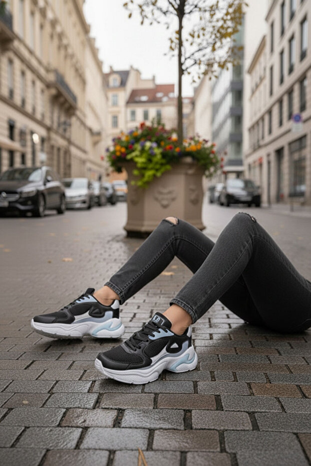 Siyah-Beyaz-Mavi Kadın Sneaker 18147 - 4