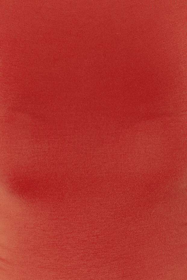 Kırmızı Dik Yaka Büzgü/Drape Detaylı Fitted/Vücuda Oturan Asimetrik Örme Bluz TWOSS24BZ00534 - 4