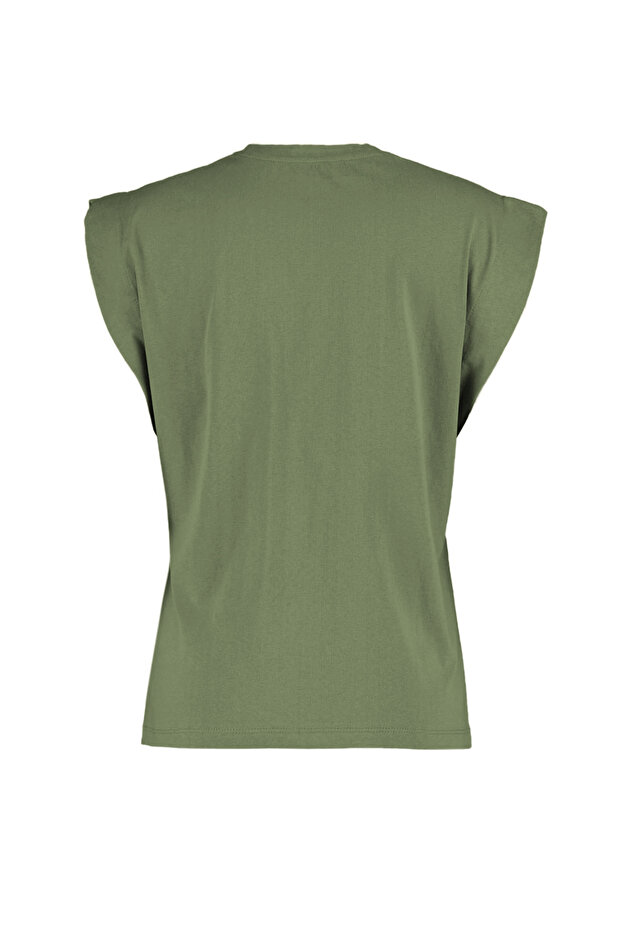 Haki %100 Pamuk Vatka Görünümlü Basic Bisiklet Yaka Örme T-Shirt TWOSS20TS0021 - 8