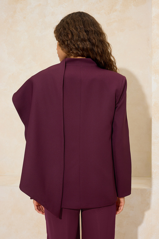 Bordowy szalowy kołnierz Regular/Normalny krój Tkanina podszewkowa Płaszcz z podszewką TWOSS26BC00010 - 4