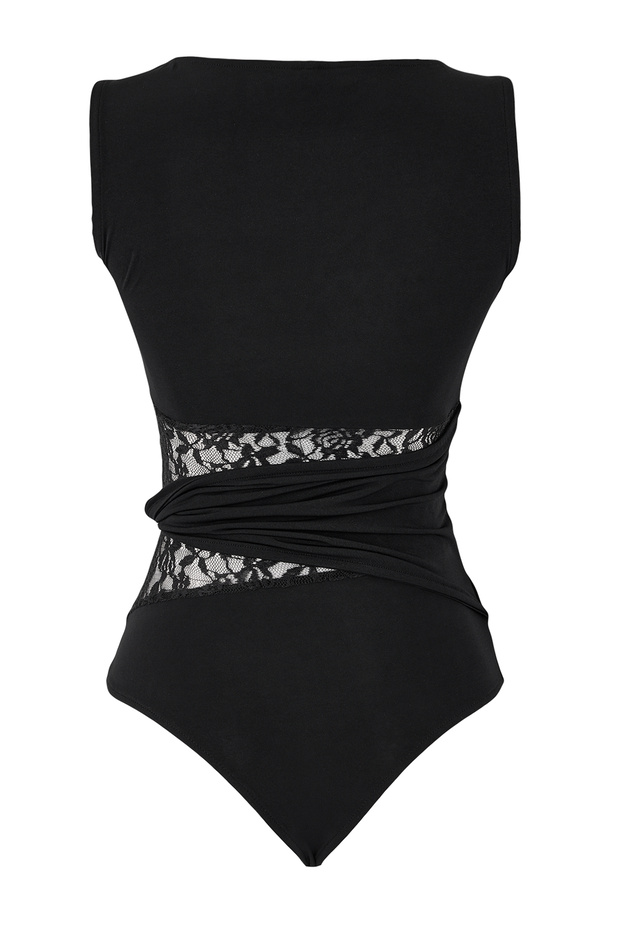 Siyah Dantel Detaylı Transparan Örme Body TPRSS26BD00010 - 6