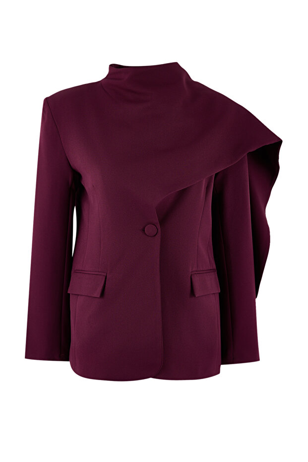 Bordowy szalowy kołnierz Regular/Normalny krój Tkanina podszewkowa Płaszcz z podszewką TWOSS26BC00010 - 5