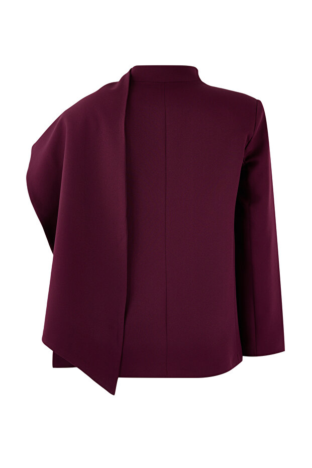 Bordowy szalowy kołnierz Regular/Normalny krój Tkanina podszewkowa Płaszcz z podszewką TWOSS26BC00010 - 6